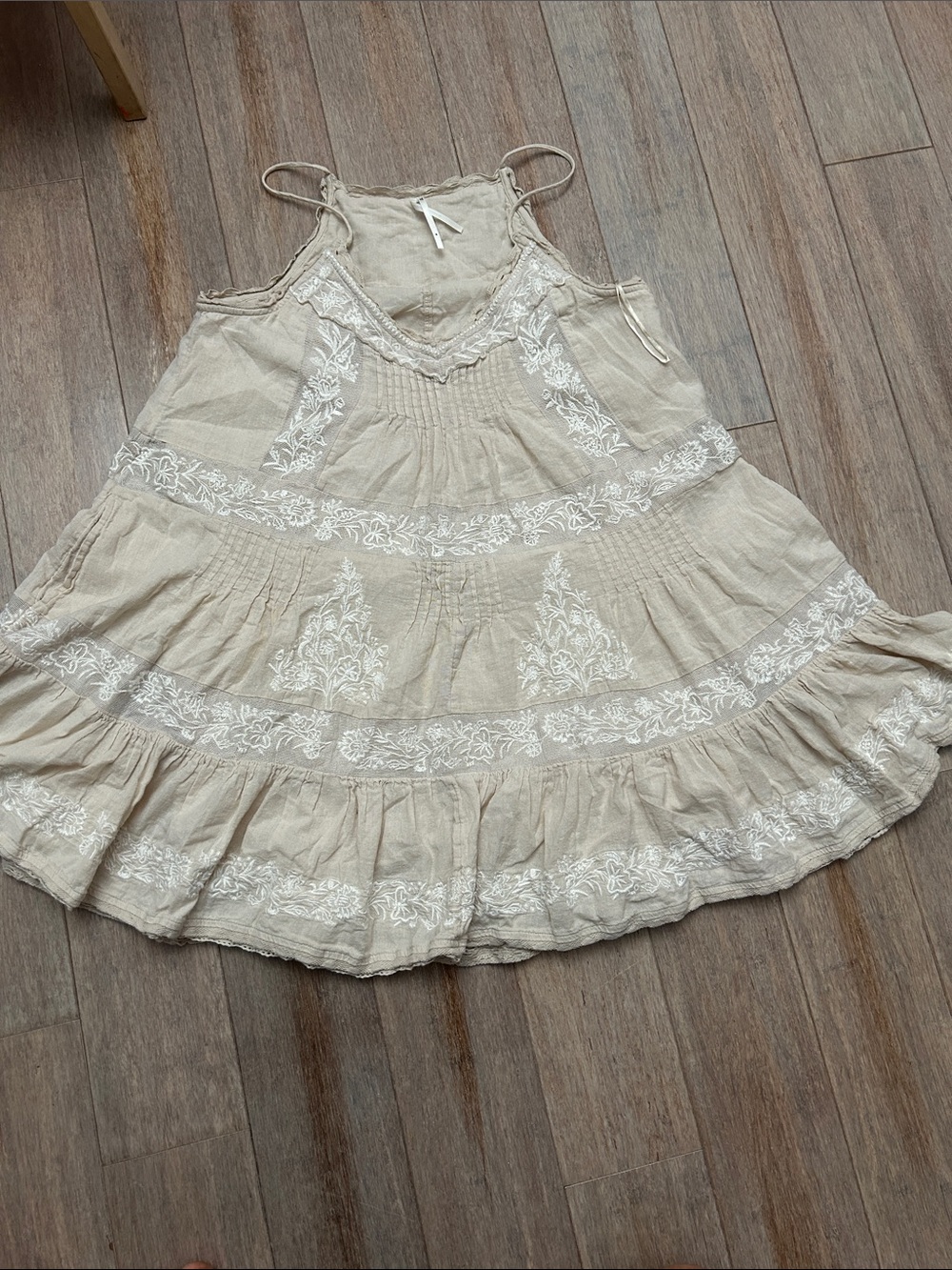 Anthropologie Embroidered Pintuck Mini Cotton Dress size M